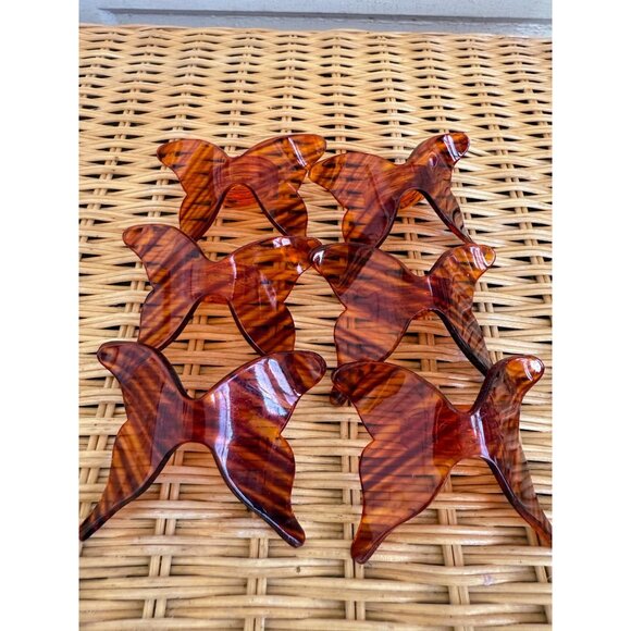 Unbranded Other - Vintage 70's Lucite Faux Tortoise Shell Butterfly Napkin Rings Boho Retro